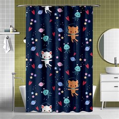 Cute-astronaut-cat-with-star-galaxy-elements-seamless-pattern Shower Curtain 48  X 72  (small) 