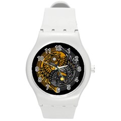 Yin-yang-owl-doodle-ornament-illustration Round Plastic Sport Watch (m) by Jancukart