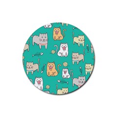 Seamless-pattern-cute-cat-cartoon-with-hand-drawn-style Rubber Round Coaster (4 Pack) by Jancukart