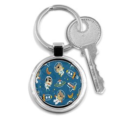 Seamless-pattern-funny-astronaut-outer-space-transportation Key Chain (round)