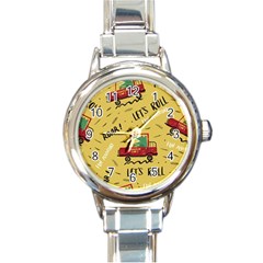 Childish-seamless-pattern-with-dino-driver Round Italian Charm Watch