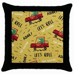 Childish-seamless-pattern-with-dino-driver Throw Pillow Case (black)