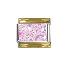 Beautiful Cute Animals Pattern Pink Beautiful Cute Animals Pattern Pink Rainbow Gold Trim Italian Charm (9mm)