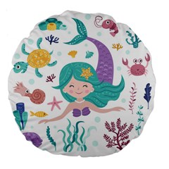 Set-cute-mermaid-seaweeds-marine-inhabitants Large 18  Premium Flano Round Cushions by Jancukart