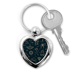 Dark-seamless-pattern-symbols-landmarks-signs-egypt -- Key Chain (heart)