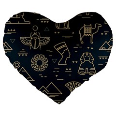 Dark-seamless-pattern-symbols-landmarks-signs-egypt -- Large 19  Premium Heart Shape Cushions