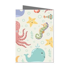 Underwater-seamless-pattern-light-background-funny Mini Greeting Cards (pkg Of 8)