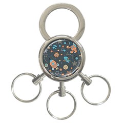 Rocketship Astronaut Space Seamless Pattern 3-ring Key Chain