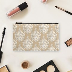 Clean Brown And White Ornament Damask Vintage Cosmetic Bag (small) by ConteMonfrey