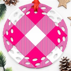 Pink And White Diagonal Plaids Ornament (round Filigree) by ConteMonfrey