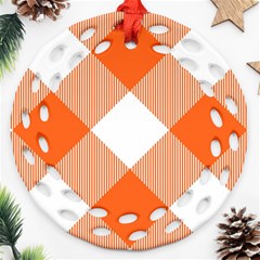 Orange And White Diagonal Plaids Ornament (round Filigree) by ConteMonfrey