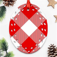 Red And White Diagonal Plaids Ornament (oval Filigree) by ConteMonfrey