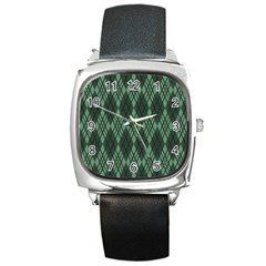 Dark Green Multi Colors Plaid  Square Metal Watch by ConteMonfrey