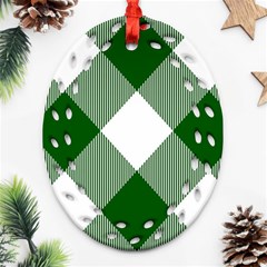 Green And White Diagonal Plaids Oval Filigree Ornament (two Sides) by ConteMonfrey