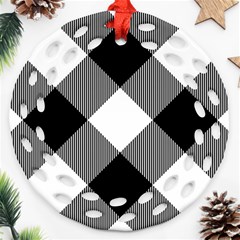 Black And White Diagonal Plaids Round Filigree Ornament (two Sides) by ConteMonfrey