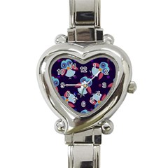 Owl Pattern Background Heart Italian Charm Watch by Wegoenart