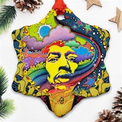 Psychedelic Rock Jimi Hendrix Snowflake Ornament (two Sides) by Jancukart