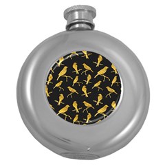 Background-with-golden-birds Round Hip Flask (5 Oz) by Wegoenart