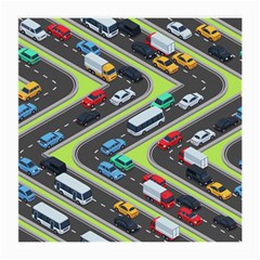 Urban Cars Seamless Texture Isometric Roads Car Traffic Seamless Pattern With Transport City Vector Medium Glasses Cloth (2 Sides) by Wegoenart