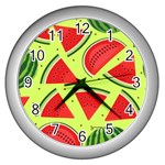 Pastel Watermelon   Wall Clock (Silver) Front