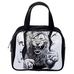 Drawing Angry Male Lion Roar Animal Classic Handbag (one Side)