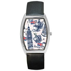 London Seamless Pattern Barrel Style Metal Watch by Wegoenart