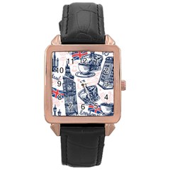 London Seamless Pattern Rose Gold Leather Watch  by Wegoenart