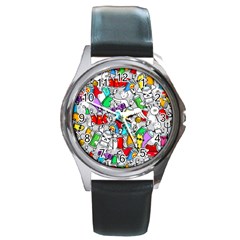 Graffit Characters Seamless Pattern Art Round Metal Watch