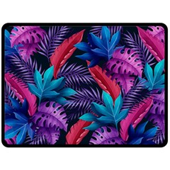 Background With Violet Blue Tropical Leaves Fleece Blanket (large)  by Wegoenart