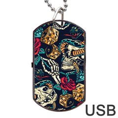 Vintage Art Tattoos Colorful Seamless Pattern Dog Tag Usb Flash (one Side) by Wegoenart