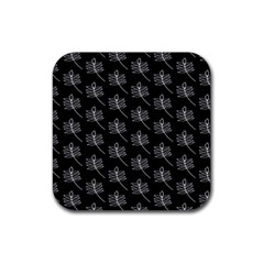 Black Cute Leaves Rubber Coaster (square) by ConteMonfrey