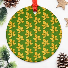 Orange Leaves Green Ornament (round) by ConteMonfrey