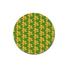 Orange Leaves Green Magnet 3  (round) by ConteMonfrey