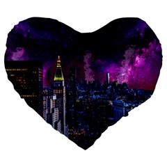 New York Manhattan Skyline Cityscape Downtown Large 19  Premium Heart Shape Cushions