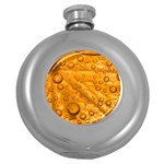 Lime Water Bubbles Macro Light Detail Background Round Hip Flask (5 oz) Front