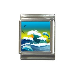 Dolphin Seagull Sea Ocean Wave Blue Water Italian Charm (13mm)