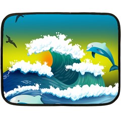 Dolphin Seagull Sea Ocean Wave Blue Water Fleece Blanket (mini) by Wegoenart