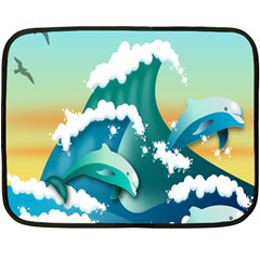 Dolphin Seagull Sea Ocean Wave Fleece Blanket (mini) by Wegoenart