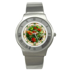 Flower Stained Glass Window Stainless Steel Watch by Jancukart