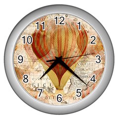 Hot Air Balloon Balloon Map Seamless Pattern Wall Clock (silver) by Wegoenart