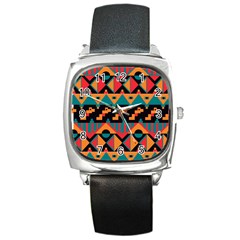 Tribal Pattern Seamless Border Square Metal Watch