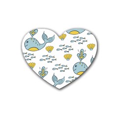 Cartoon Whale Seamless Background Pattern Rubber Heart Coaster (4 Pack)