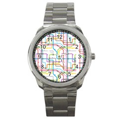 Tube Map Seamless Pattern Sport Metal Watch