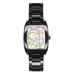 Tube Map Seamless Pattern Stainless Steel Barrel Watch