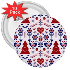 Scandinavian Folk Seamless Pattern 3  Buttons (10 Pack) 