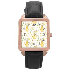 Easter Garden   Rose Gold Leather Watch  by ConteMonfrey