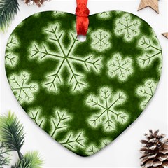 Snowflakes And Star Patterns Green Frost Ornament (heart)