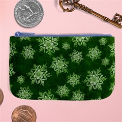 Snowflakes And Star Patterns Green Snow Large Coin Purse