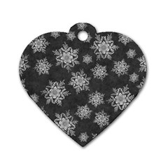 Snowflakes And Star Patterns Grey Snow Dog Tag Heart (two Sides) by artworkshop