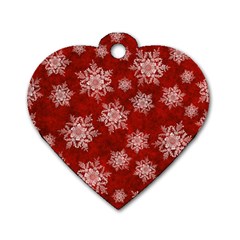 Snowflakes And Star Patternsred Snow Dog Tag Heart (two Sides) by artworkshop